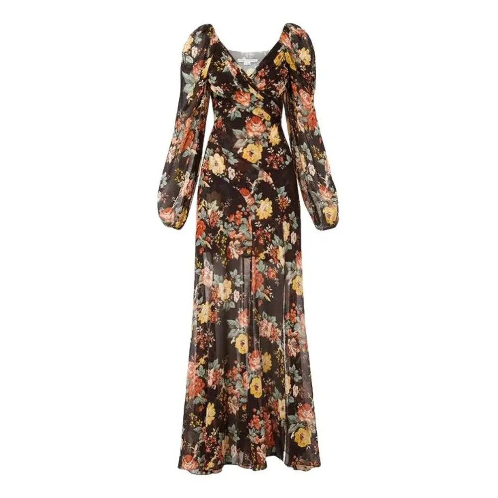 NWT $898 VERONICA BEARD RUNWAY AVANI BROWN FLORAL PRINT SILK MAXI DRESS SZ US 2